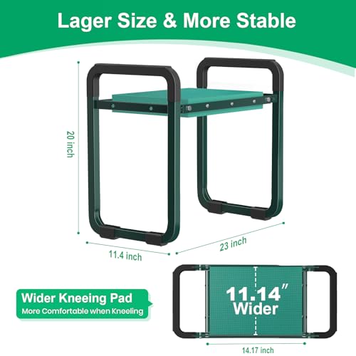 Image of TomCare Garden Kneeler and Seat 11.14 inch Wider Larger Soft Kneeling Pad Garden Bench with 2 Large Tools Pouches Heavy Duty Foldable Garden Stool Gardening Gifts for Women Men Gardeners Seniors, Green