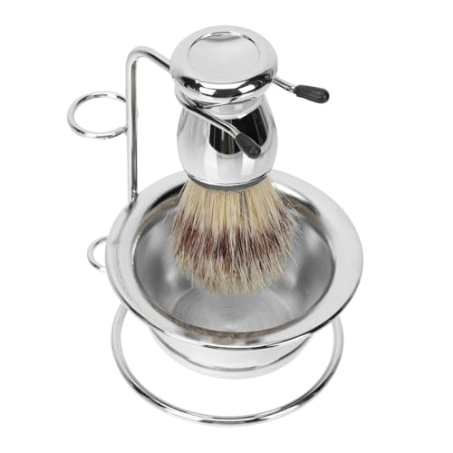 NUOBESTY メンズひげケアシェービング シルバー シェービングボウル 軽量密泡フォーム ブラシ付き 滑りにくいグリップ付き 清潔快適な剃り心