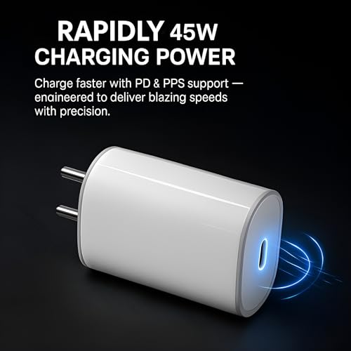 Image of Original 45W C-Type PPS Rapid Charger Adapter Compatible with Nothing Phone 3 | 3a Lite | 3a Pro | 2a | 2a Plus |2| CMF 2 Pro | Buds /Ear Stick, 45 W USB C Charging Adaptor, 45watt PPS Charge, White