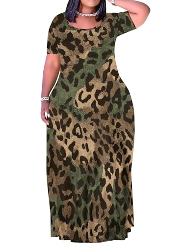 Image of SUZONANA Plus Size Dresses for Women Summer Casual Maxi Dress Short Sleeve Loose Vacation Dress