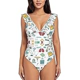 LimPac Abstraction Biology Chemistry4 - Traje de baño de una pieza para mujer, con detalles de volantes y control de abdomen, Negro -, XXL