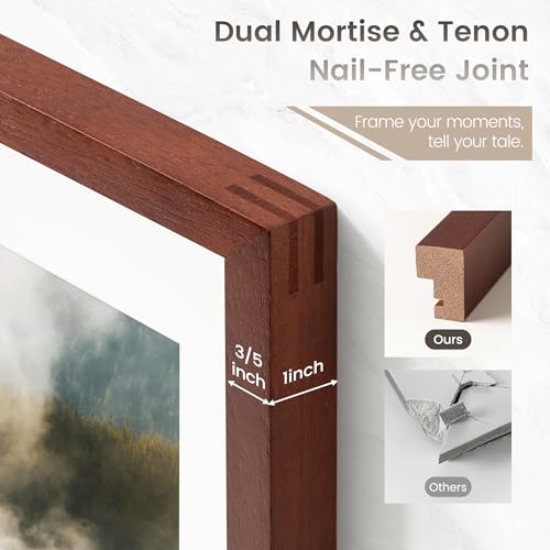Image of 16 x 20 Picture Frame, USA-Sourced Natural Mahogany Wood Photo Collage Frame with HD Tempered Glass, Modern Simple 16x20 Wooden Frame Matted to 11x14, Vertical & Horizontal Wall Hanging Display
