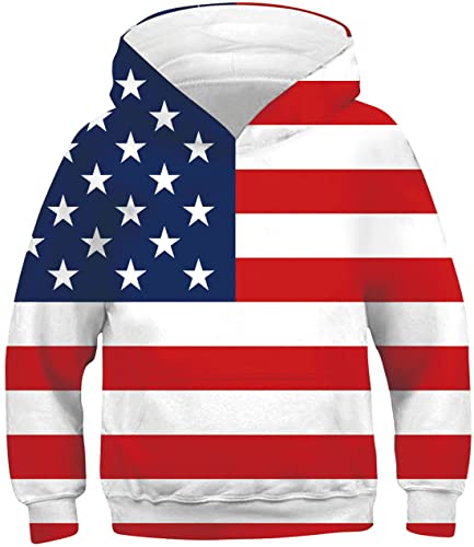 Boys Hoodies For Kids Cool 3D Patriotic Flag Hooded Sweatshirt Winter Warm Long Sleeve Hoodie Tops Boys Girls For 12-14 Years #TOP16