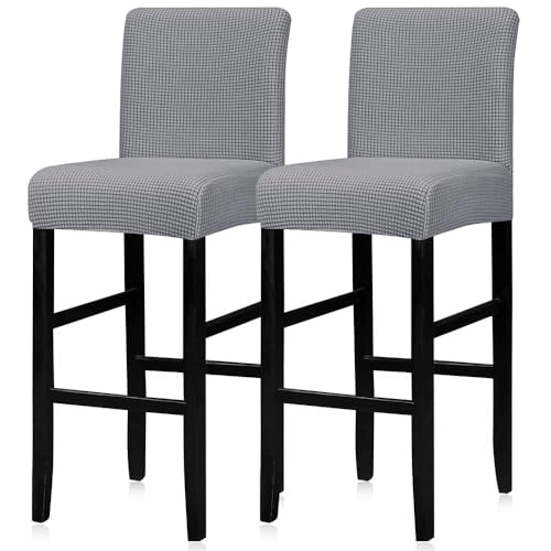 Lellen Bar Stool Covers Set of 2,Stretch Washable Bar Stool Seat Covers Removable Bar Chair Covers with Backs Counter Height Bar Stool Chair Covers for Kitchen Dining Room Cafe(Light Grey)