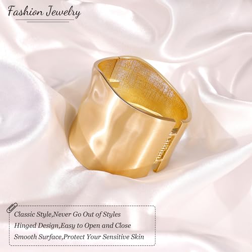 18K Gold Plated Wide Chunky Gold Cuff Bracelets for Women Chunky Bangle Bracelets Waterdrop Oval Irregular Trendy Wrist Wrap Bracelets Open Minimalist Thick Gold Wrist Cuff Bracelets3