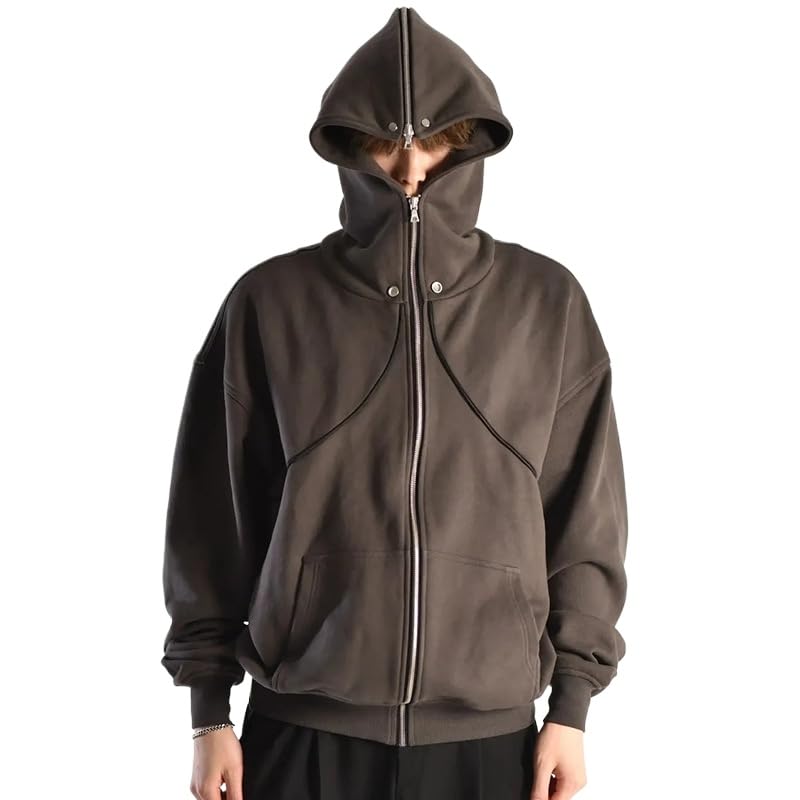 Mens Y2K Zip Up Hoodie Unisex fashion Casual Fall Jacket solid