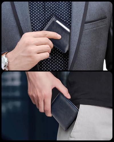 Image of Teskyer Wallet for Men RFID Blocking Bifold Credit Card Holder - Blue | Large Capacity 8 Card Slots, Compact Design, Bifold Wallet with Gift Box for Daily Carry and Gifting