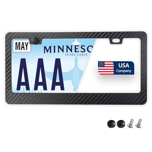 Image of Premium Slim Carbon Fiber Design License Plate Frame - 1 Piece, Durable Plastic, Rust-Free, License Plate Protector, Street Legal, Universal with Screw Caps