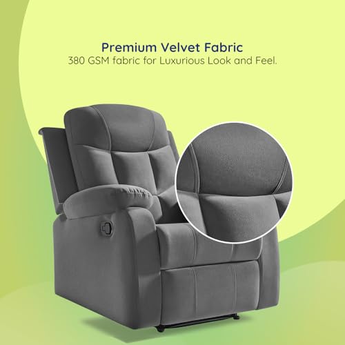 Image of Sleepyhead RX5 Ultra Designed by Duroflex - Single Seater Velvet Fabric Manual Recliner |3-Position Comfort |Zig Zag Spring, Solid Wood Frame |Ergonomic High-Back Lumbar Support - Monument Grey