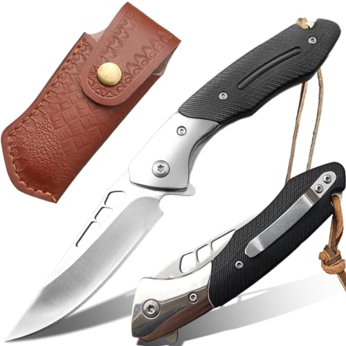 wellsure Pocket Knife, D2 Steel Folding Knife with Clip, G10 Handle, Safety Liner Lock, Sharp Pocket Knives, Survival Knife for Hiking Camping Gifts