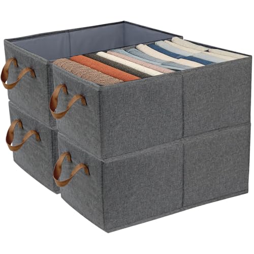 SYEXDZON Boîtes de Rangement, Lot de 4, Cubes de Rangement Pliable, Paniers de Rangement en Tissu Non-Tissé avec Poignée, pour Étagères, Jouets et Vêtements,...