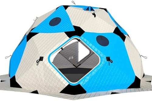 Insulated Ice Fishing Shelter with Stove Jack & 420D Hexagon Pop-Up Tent, Includes Ice Anchors & Windproof Ropes for Quick & Secure Setup – Perfect for Winter Fishing Adventures!