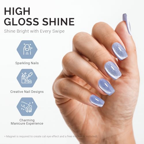 Image of MelodySusie Jeweliver Cat Eye Gel Nail Polish, 0.5 Fl Oz Light Blue Glitter Holographic Magnetic Nail Polish with Magnet, UV Nail Polish for Nail Art Manicure Salon DIY at Home C54