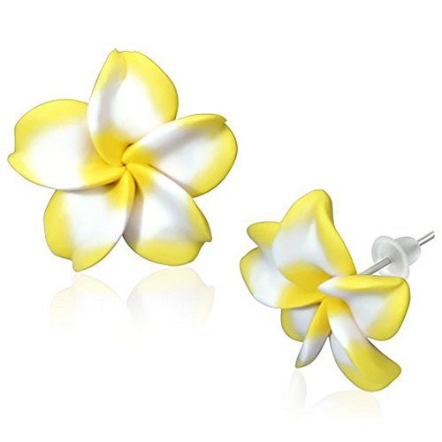 Fashion Alloy Polymer Clay Yellow White Hawaiian Flowers White Stud Earrings