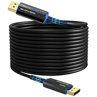 8K Long DP Fiber Optic Cable 130Feet/40m, 8K@60Hz, 4K@144Hz, 32.4Gbps Displayport 1.4 Cable, Gold Plated Connector, Slim and Flexible Cord, Support HBR3, DSC 1.2, HDR10, 3D Visual Effects, VR Headset