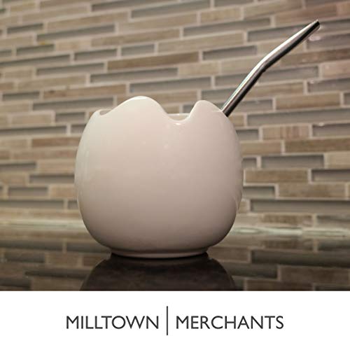Milltown Merchants Ceramic Mate Gourd and Bombilla Set - Yerba Mate Gourd - Easy To Clean Mate Cup/Filter Straw for Yerba Mate Tea and Mate Infused Drinks (1 pack, White)