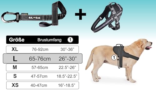 Hunde Fahrradleine und Hundegeschirr, Geschirr mit seitlichen Ringen, inklusive 2 speziellen Fahrrad-Kabelbindern. Patentiert. (Schwarz, L)