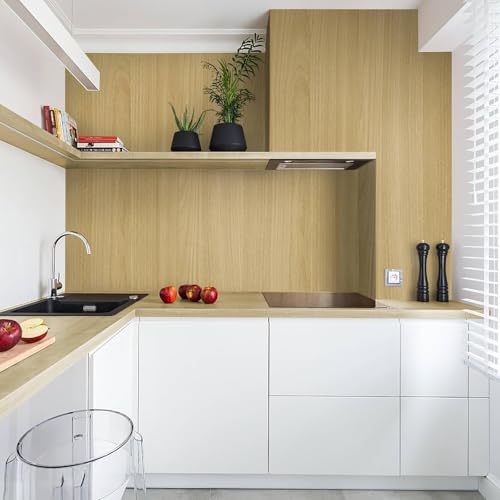 Image of TEKCOOL Peel and Stick Wallpaper Wood Contact Paper Woods Wallpaper Cream Wood Grain Contact Paper Thicken Textured for Cabinets and Drawers Countertops Waterproof Self Adhesive Vinyl (45x300-1pc)'