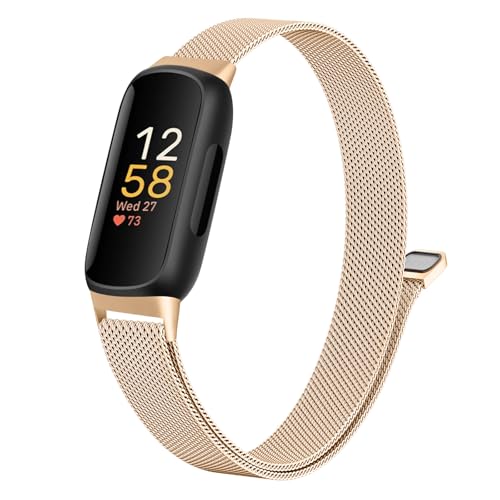 Faliogo Metal Strap Compatible with Fitbit Inspire 3 Strap for Women Men - Adjustable Stainless Steel Loop Sport Band for Fitbit Inspire 3 Fitness Tracker Rose Gold