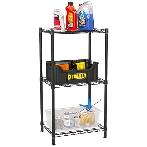 YisanCrafts Fixed Layer Spacing Storage Shelf 3 Tier Metal Storage Rack Wire Shelving Unit Storage Shelves Metal 396Lbs Capacity 17" L x 13" W x 32" H for Pantry Closet Kitchen Laundry Black Cover