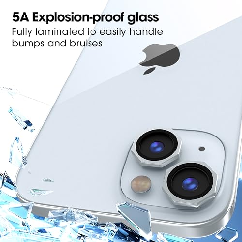 Image of GadgetBite Snaptra Octagon Lens Protector Compatible With iPhone 15 & iPhone 15 Plus - 9H Tempered Glass Camera Cover with Metal Ring, Scratch-Resistant,Camera Lens Protection - Blue