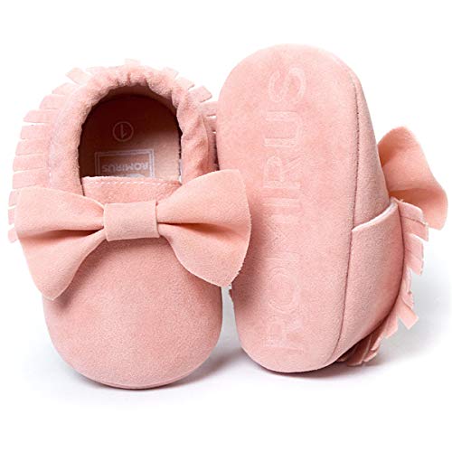 Livebox Infant Baby Girls And Boys Premium Soft Sole Moccasins Tassels Prewalker Anti-Slip Toddler Shoes (S: 0~6 Months, Bow- Princess Pink) #TOP2