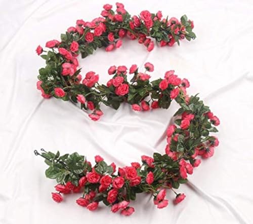 Image of VRB Dec 1 Pcs Artificial Flower Vine Garlands Hanging Artificial Flowers for Decoration Small Peony Roses Garland (6 ft Long) Flowers Silk Peony Roses for Diwali /Ganpati /Christmas. (Red)