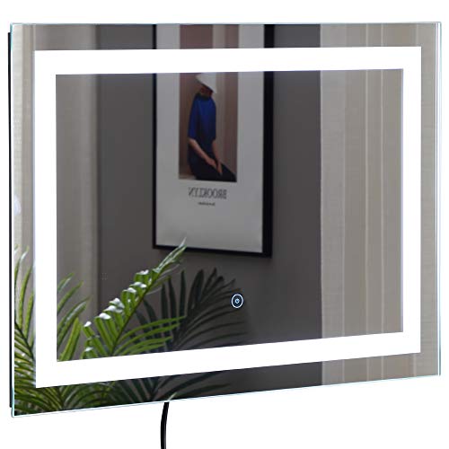 kleankin 80x60cm LED Bathroom Mirror Wall Mounted Vanity Light Illuminated w/Touch Switch Accessories Home Furnishings