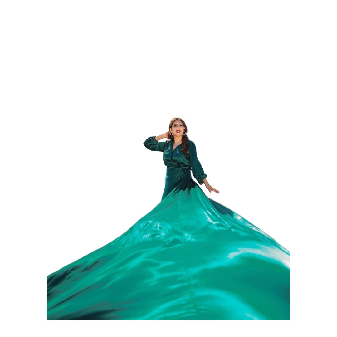 Emerald green Flying dress for photoshoot | long train dress |photoshoot dress |flowy dress |satin dress | Unique flying dress | long flying dresses