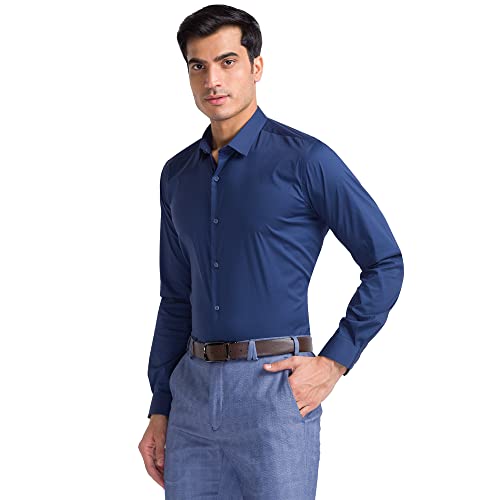 Image of Park Avenue Men's Cotton Blend Solid Pattern Slim Fit Regular Collar Full Sleeve Formal Shirt
