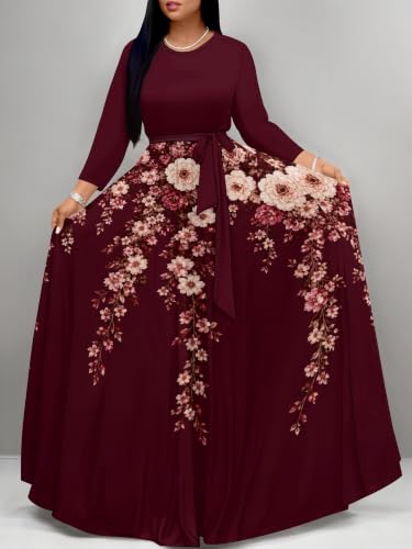 Image of Plus Size Maxi Dress for Women V Neck 3 /4 Sleeve Wrap Dress