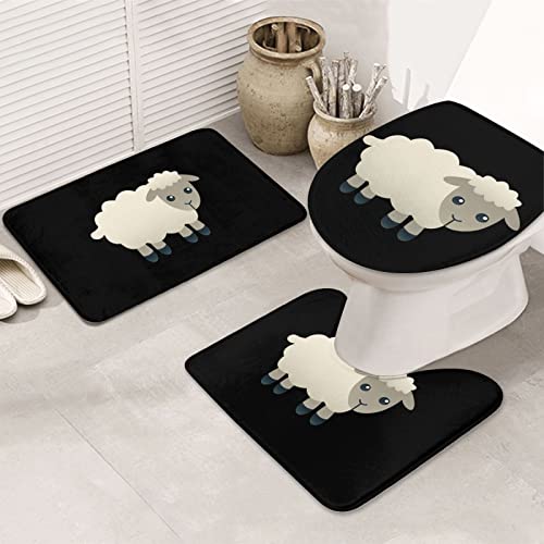 RBAZYFXUJ Badematten-Set, 3-teilig, Schaf, Badezimmerteppich, WC-Vorleger, WC-Sitzbezug, Matte