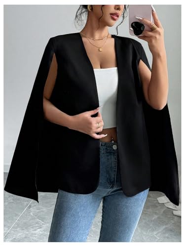 MakeMeChic Women's Open Front Cape Blazer Split Long Sleeve Work Office Coat Jacket4