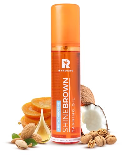 BYROKKO Shine Brown Beta Carotene Tanning Accelerator Carroten Tanning Gel Effective in Sunbeds & Outdoor Sun Natural Tan-boosting Sunbed Cream 200 ml (Beta Carotene Oil 150 ml (Pack of 1))