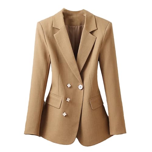 Chaquetas de moda para mujer, abrigos de manga larga con doble botonadura, ropa de abrigo casual para mujer, caqui, S