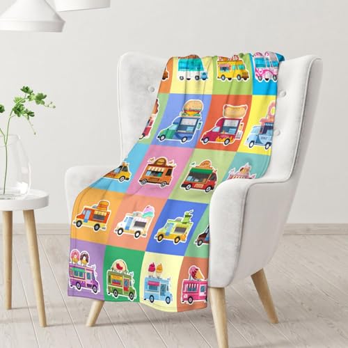 Food Truck Blanket Gifts - 50x60 Inches Funny Throw Blanket for Boys & Kids - Colorful Soft Fuzzy Car Blankets for Bed, Couch & Living Room