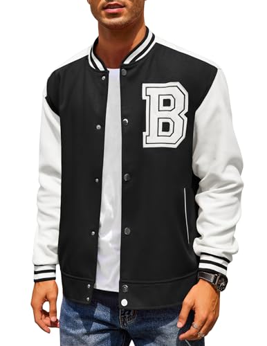 COOFANDY Varsity Jacket Men Black Letterman Jacket B Bomber Jacket Winter Baseball Wool Jacket