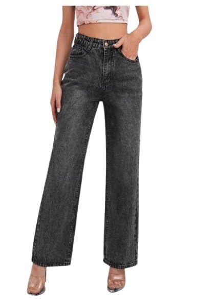 Straight Cut Jeans for Women and Girls Comfortable Button Closure Versatile Outfit-picture-18
