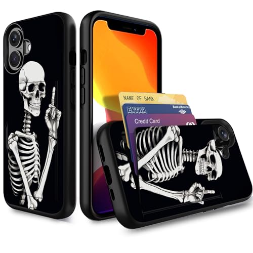 Vobber for iPhone 16 Case,Wallet Case Hidden Card Slot Holder Shockproof TPU and PC Dual Layer Protective Case Cover for iPhone 16 6.1 Inch 2024,Funny Skeleton Skull - image 1