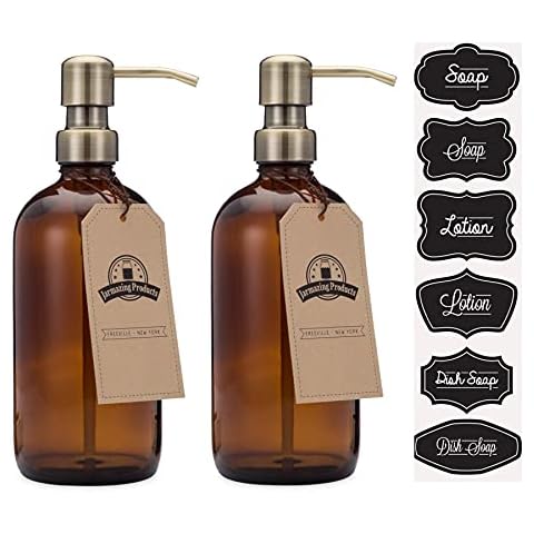 Amber Glass Soap and Lotion Dispenser - 16 oz - 2 Pack Cover