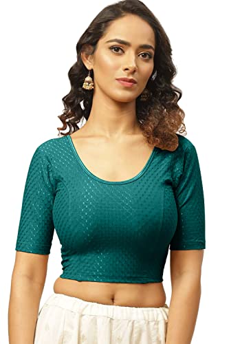 Image of Fressia Fabrics Women's Black Cotton Stretchable Readymade Saree Blouse