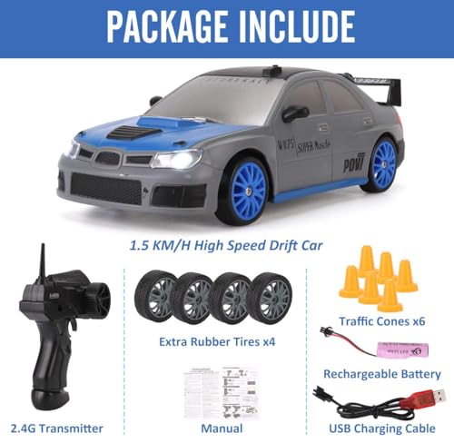 Image of RC Drift Car 1 /24 2.4GHz 4WD Remote Control Sport Racing On-Road Vehicle with LED Light, Batteries and Drift Tires 25