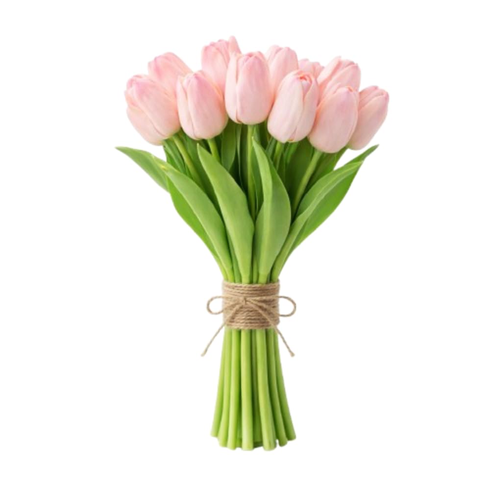 Artificial Tulip Flowers Bunch (6 Pcs) – Long Stem Fake Tulips for Vase Decoration, Home & Living Room Décor, Wedding, Office, Table Centerpiece (Vase Not Included) (Pink)-image-29