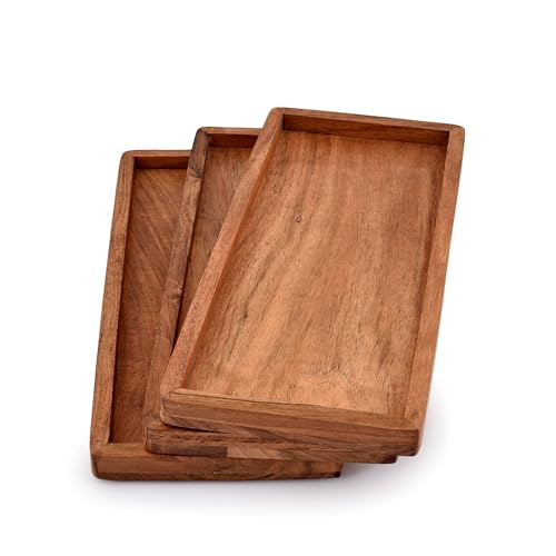 NIRMAN Acacia Wood Rectangular Wooden Platters for Home Decor, Food, Vegetables, Fruit, Charcuterie, Appetizer Serving Tray (13" x 5.5" x 0.75") (Set of 3) - Image 3