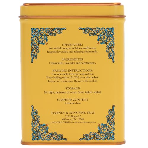 Harney & Sons Master Yellow & Blue Tea Tin - Herbal Blend of Chamomile, Lavender, and Cornflowers - 0.9 Ounces, 20 Sachets 1 Pack