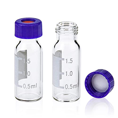 Pekybio 2Ml Autosampler Vial, 9-425 Hplc Vial With Writing Area And Graduation, Clear Sample Vial And 9Mm Blue Screw Cap With Hole, White Ptfe&Red Silicone Septa, 100 Of Pack #TOP24