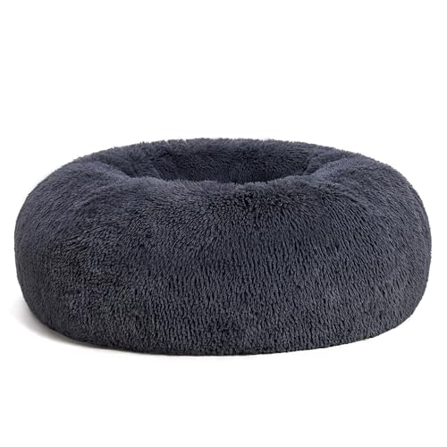 HMTOPE Orthopädisches Hundebett rund Hundekissen Hundesofa Katzenbett Donut Kuscheliges Hundekorb Waschbar, 100 cm Ø, Dunkelgrau