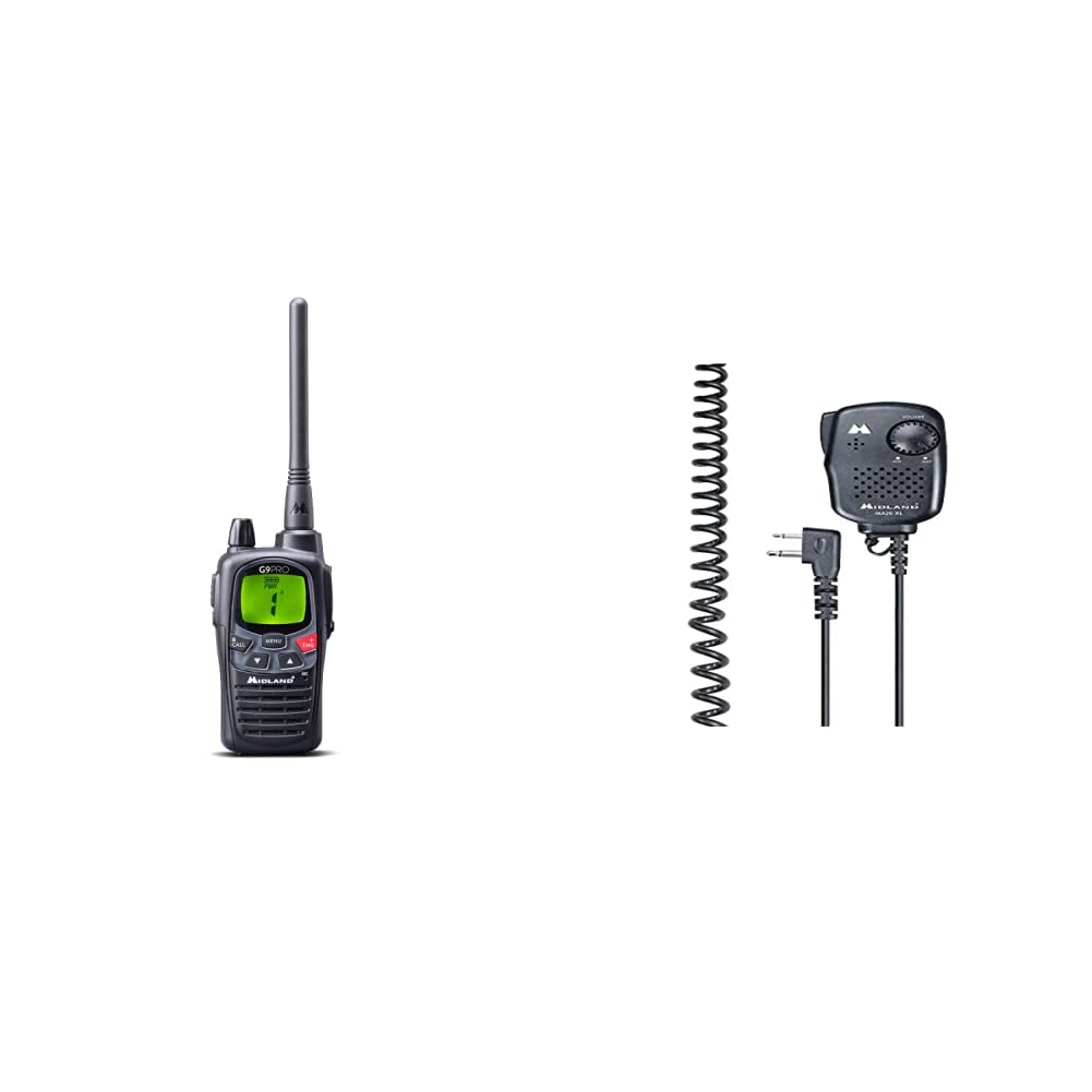 Midland G9 Pro Radio Talkie Walkie Étanche, IPX4 pour Extérieur, 32 Canaux PMR446 & Microphone/Haut-Parleur, CONNECTEUR L 2 Broches - MA26-XL - MIDLAND C515.05