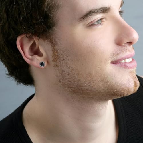 KQ&TTENG 18K Black Gold Plated Round Black Zircon Stud Earrings for Mens Womens Pierced Mens Earrings Jewelry Gift for Father's Day Gifts2