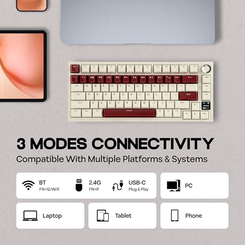 Image of MechLands Ajazz AK820 Pro 75% Wireless Gaming Keyboard with TFT Display Screen & Knob, Gasket Mechanical Creamy Keyboard, BT5.0 /2.4GHz /USB-C, RGB, NKRO for Win /Mac (Beige, Day Dream Switch)
